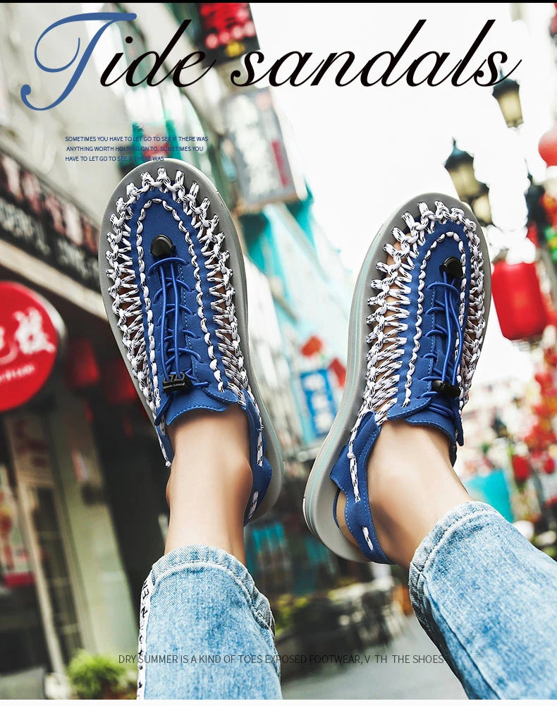 Summer Trend  Men Sandals Handmade Weaving Design Outdoor Beach Slippers Casual Flat Soft Bottom Couple Sandals Sandalias Hombre