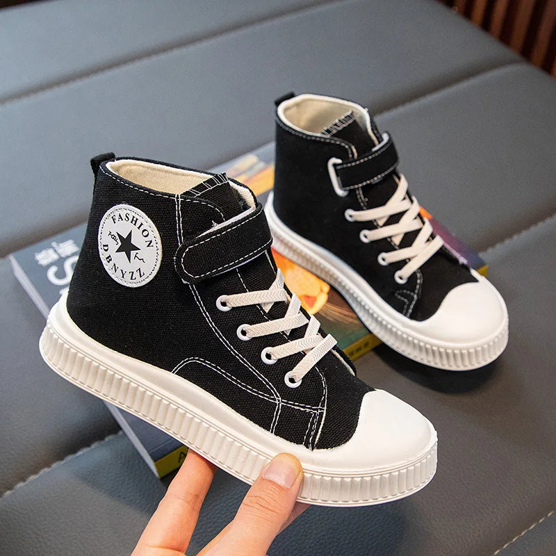 2025 New Children's High-Top Canvas Shoes Boys and Girls Ins Tide Soft Bottom Sneakers with Breathable Casual Board Shoes