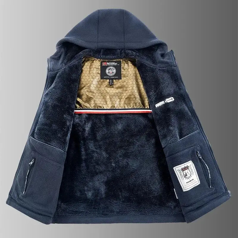 Men's Autumn Winter Fleece Jacket European-Style Hooded Warm Outdoor Thickened Couples' Coats New Arrivals