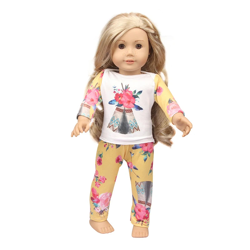 Doll Clothes Pajamas  For 43cm Baby New Born&American 18 Inch Girl Doll Unicorn Shark Cartoon Clothes Suit For Generation Doll