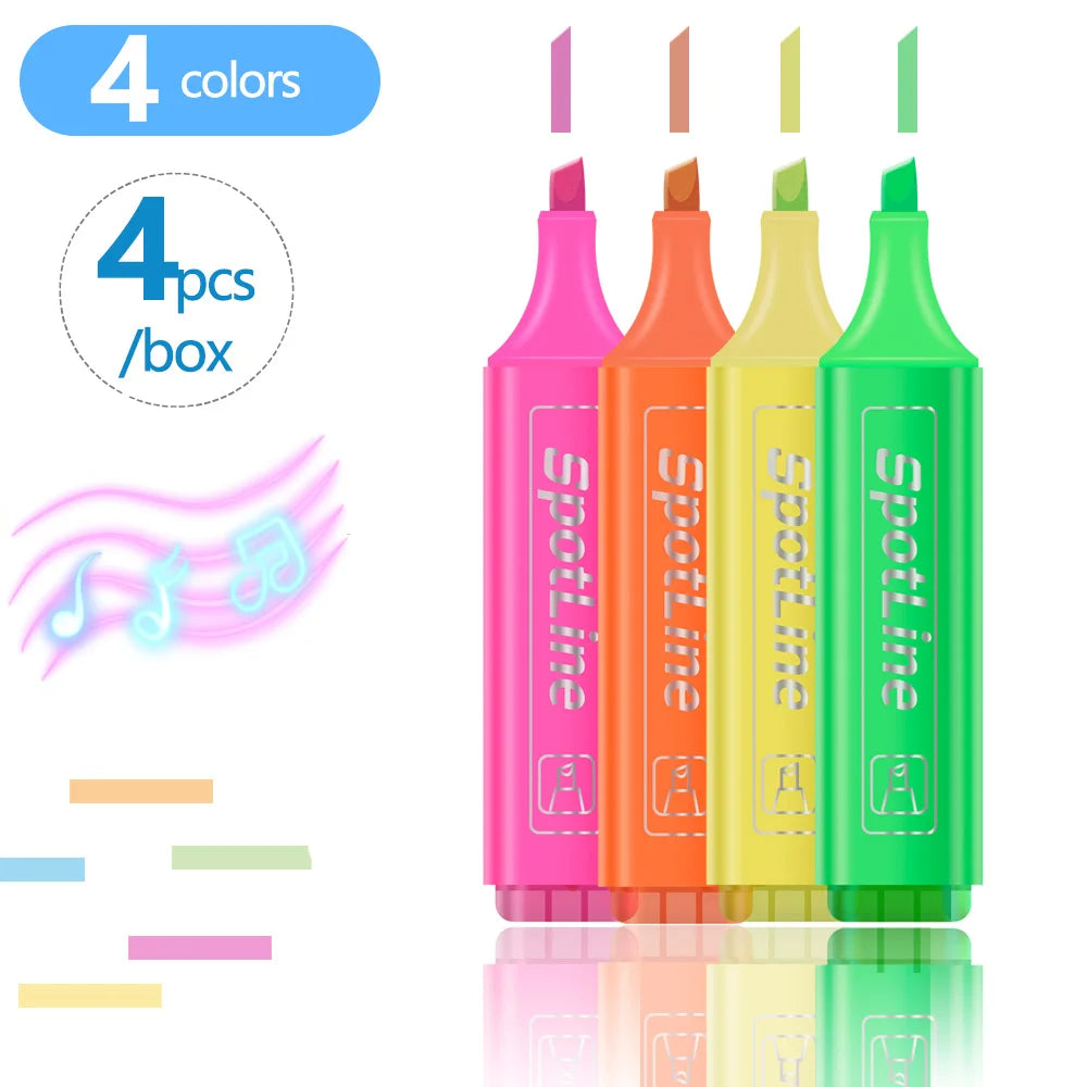 4/6 Pcs/set Pastel Flat Single Head Light Color Oblique Drawing Highlighters Fluorescent Pen Markers for School Supplies