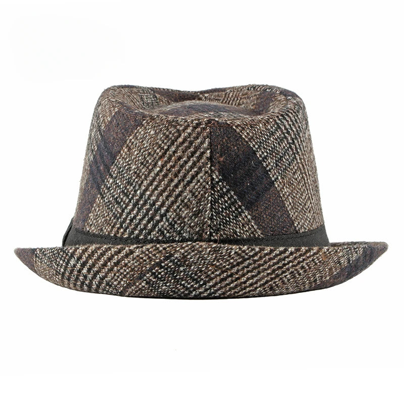 Spring Summer New Vintage Checked Top Hat Men's Middle-aged and Elderly Woolen Gentleman's Hat Jazz Hat