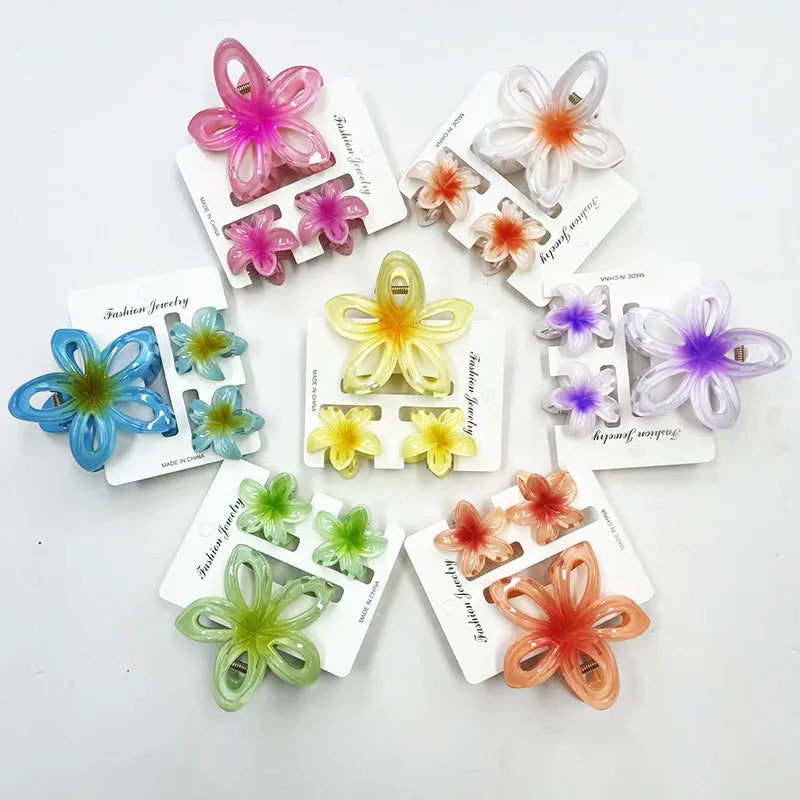 3Pcs/Set Sweet Flower Colroful Gradient Hair Claws Ponytail Cip Clamp Barrettes Hairpins For Women Girl Beach Hair Accessories