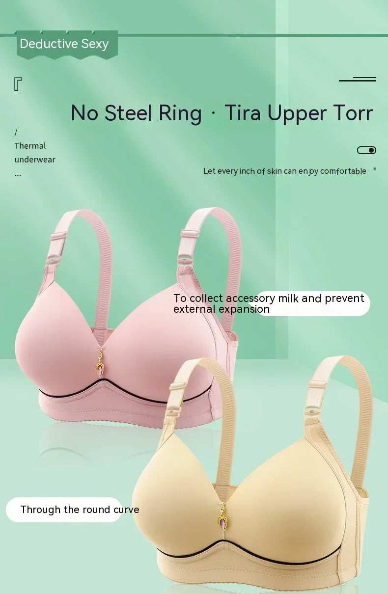Mom Brassiere Without Steel Ring Breathable Gathered Ladies Underwear Non-magnetic Thin Cup Glossy Obese Female Ladies Bra