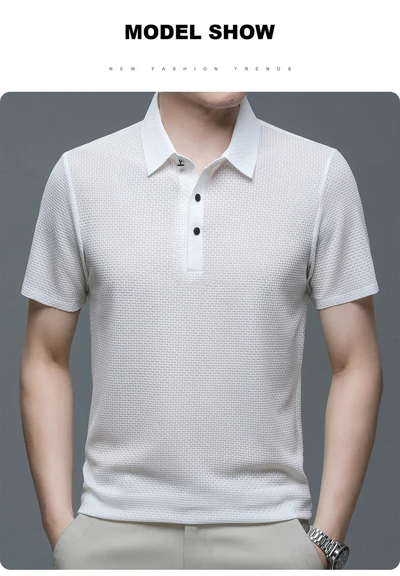 Business Casual Sweat-absorbing Top Brand Clothes Summer New Men's Short Sleeve T-shirt Ice Silk Cool and Breathable POLO Shirt