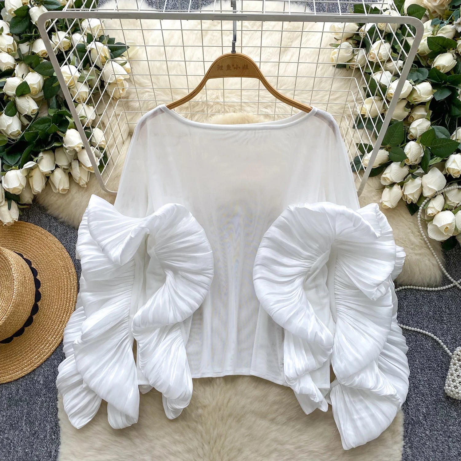 SINGREINY Autumn Ruffles Party Blouses Female O Neck Long Sleeves Temperament Mesh Shirts Women Senior Sheer Loose Thin Tops