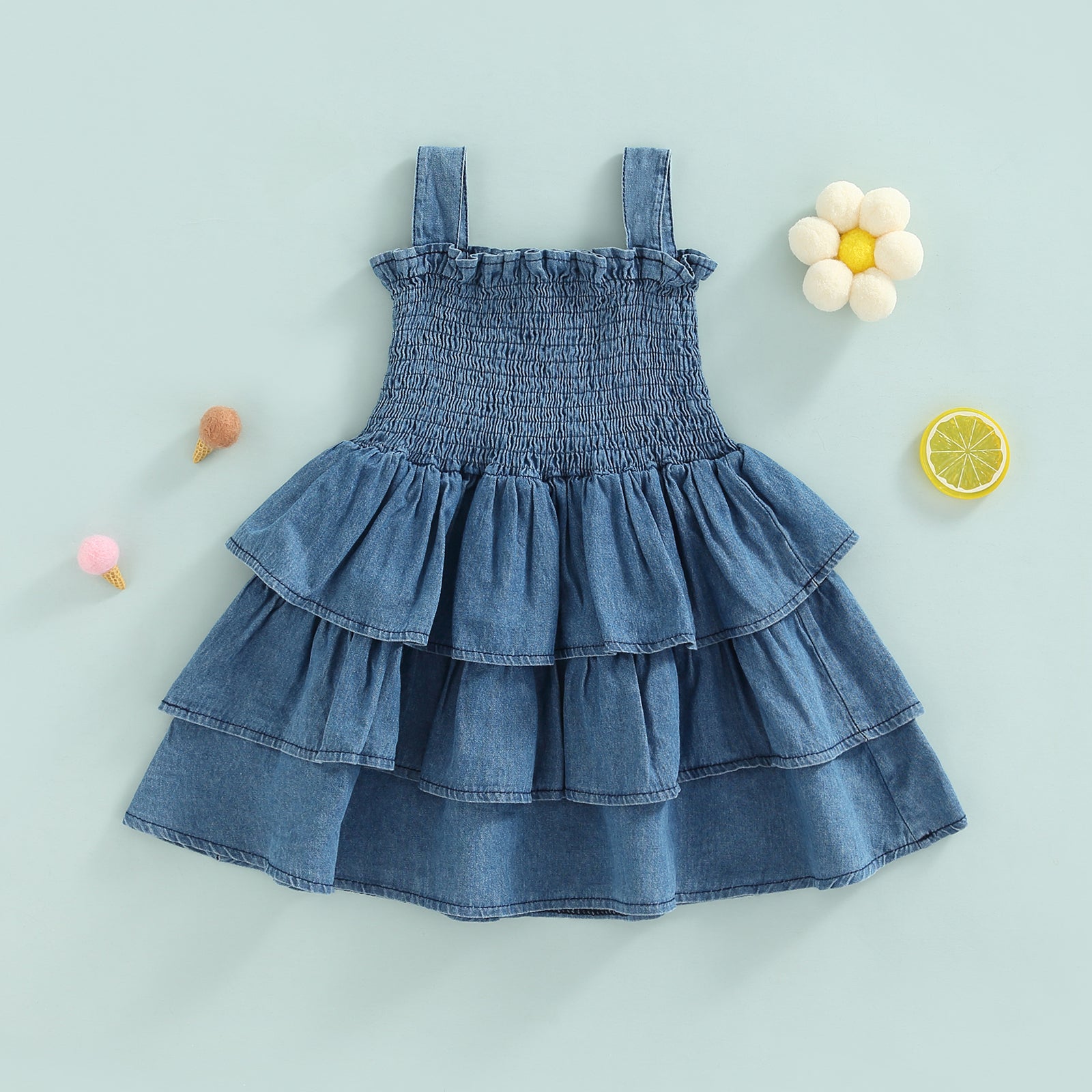 Infant Baby Kids Girl’s Slip Dress, Sleeveless 3-layer Pleated Solid Summer Dress for Casual Daily 6M-4T