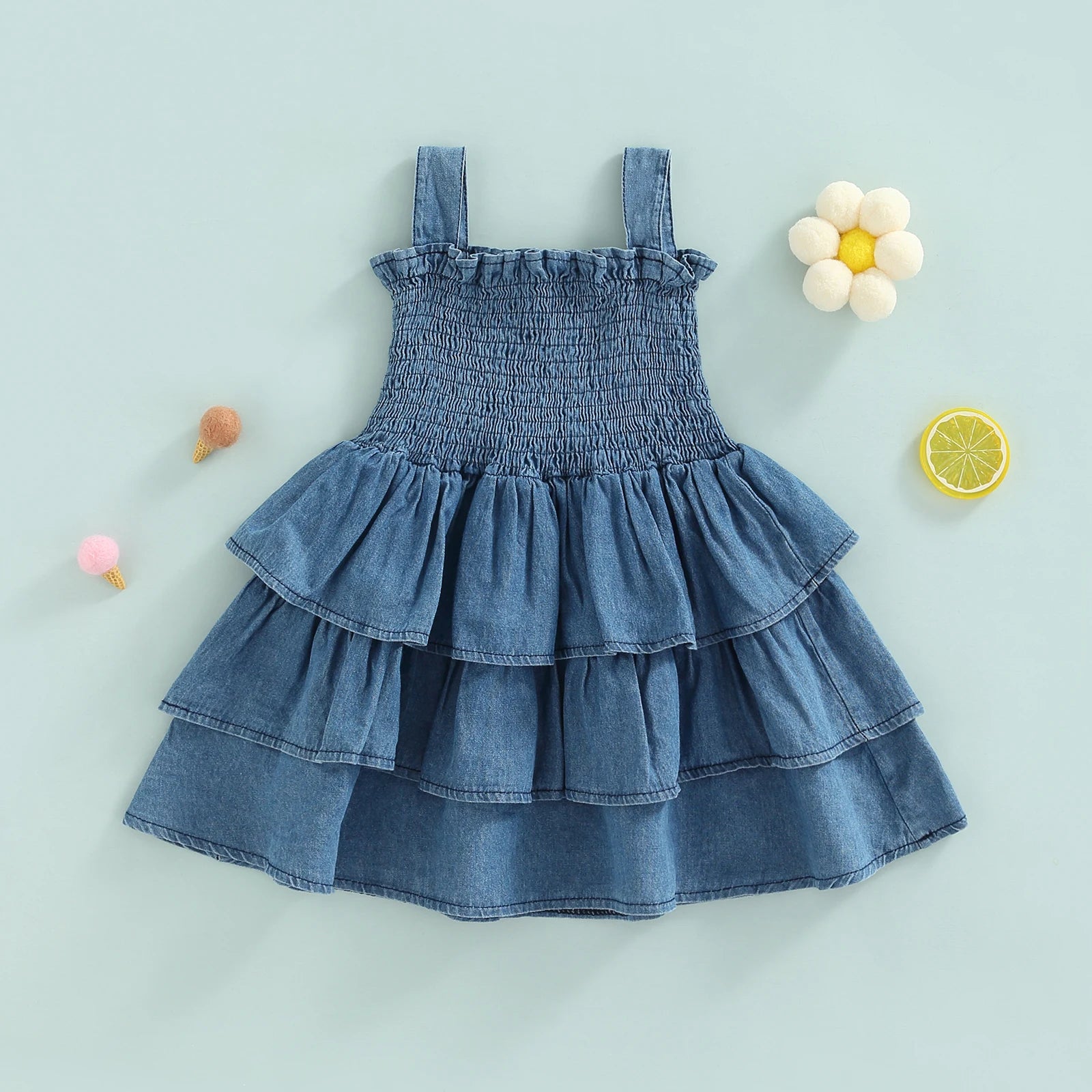 Infant Baby Kids Girl’s Slip Dress, Sleeveless 3-layer Pleated Solid Summer Dress for Casual Daily 6M-4T