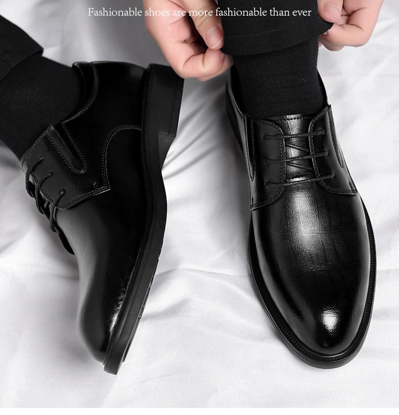 3 6 8cm Heel Men's Dress Shoes New Designer Cow Leather Increase Casual Spring Autumn Black Platform Wedding Shoes Male