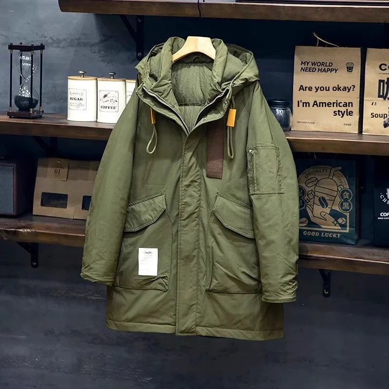 American Sle Men's Parka down Cotton Jaet Winter Workwear coat Mid-Length Hooded Military Coat Outerwear