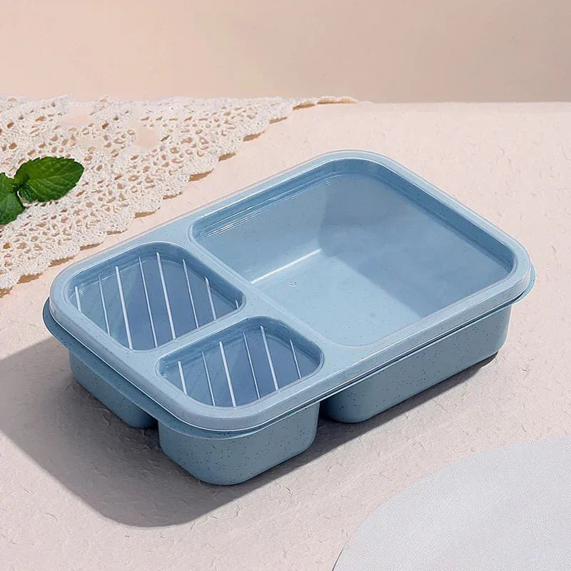 Lunch Box Reusable 3 Compartment Divided Bento Box Kid School Adult Office Food Storage Containers Outdoor Portable Plastic Box