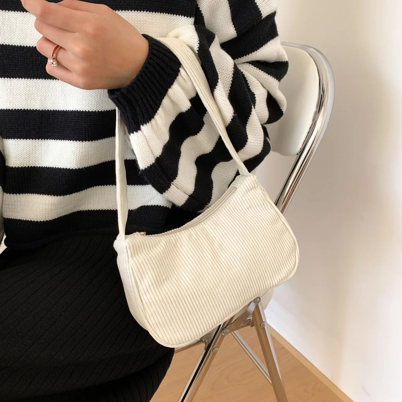 Fashion Vintage Women Handbags Corduroy Underarm Bag Casual Women Shoulder Bags Solid Color Zipper Female Handbag