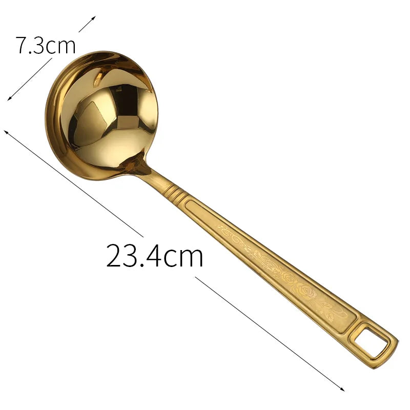 Stainless Steel Kitchen Gold Cooking Utensils Hollow Shovel Spatula Large Salad Spoon Fork Stirring Serving Tableware