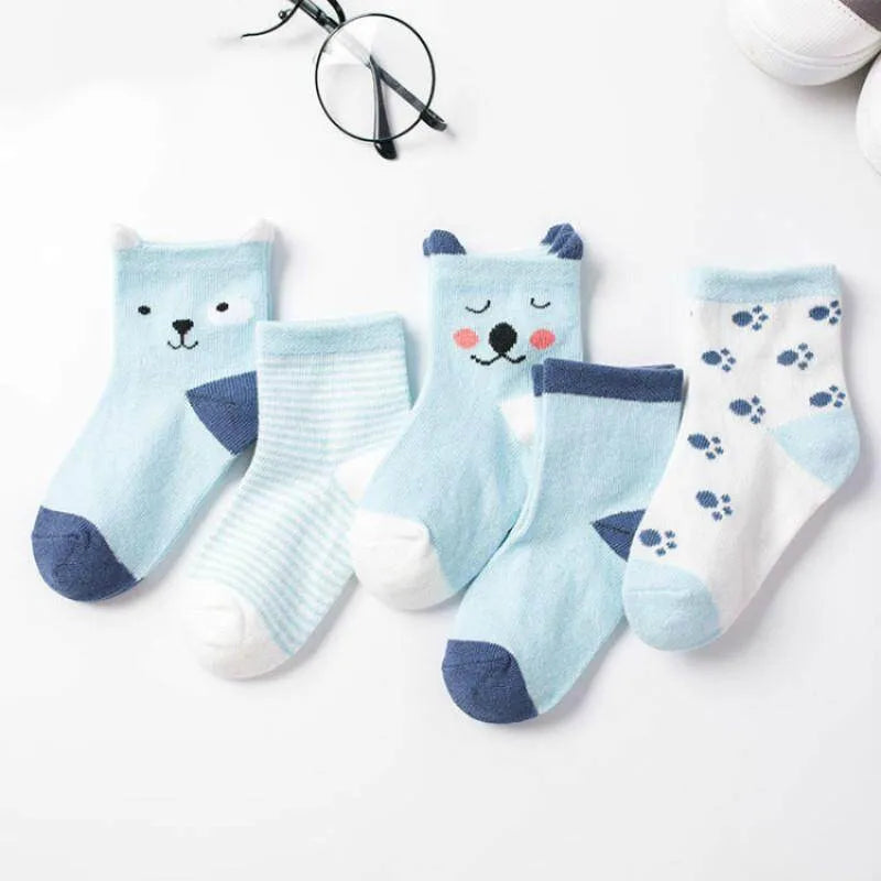 5 Pairs Cartoon Baby Socks Cute Cat Animal Soft Cotton Knit Baby Girl Kids Boy Newborn Boys Children's Socks for 0-6 Years