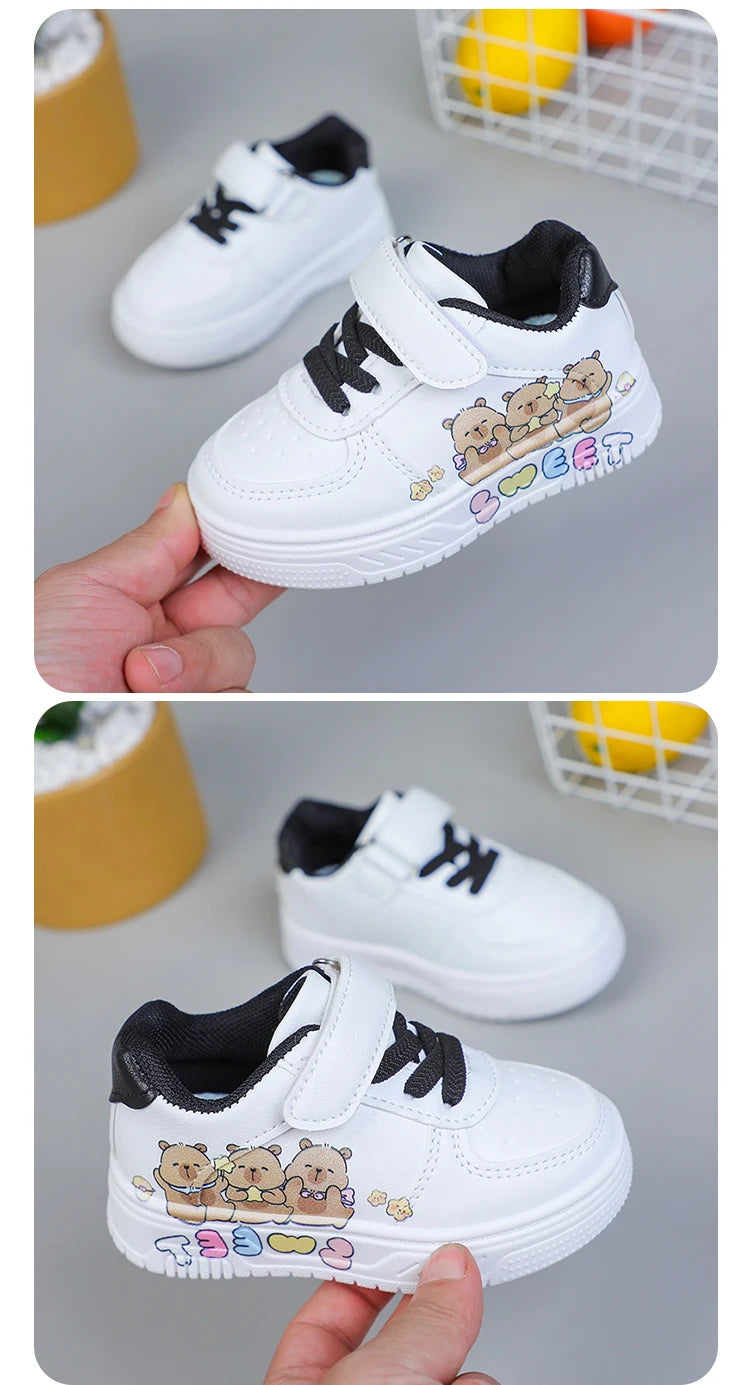 Hot Kids Girls Shoes New Children Sneakers Boys Girls Capybara Cartoon Print Casual Sport Shoe Student White Sweet Toddler Shoes