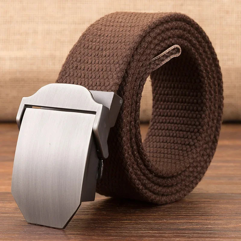 Men Waist Belt Outdoor Sports Canvas Belt Luxurious Gloss Metal Buckle Jeans Waist Circumference Military Tactical Nylon Weaving