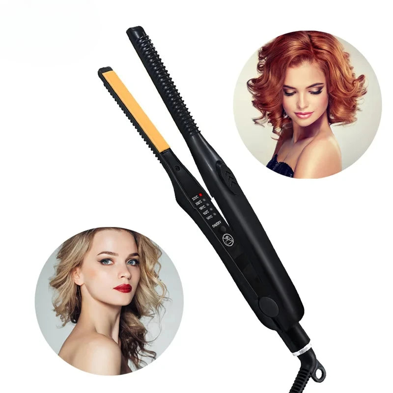 2-in-1 Professional Hair Straightener and Curling Iron Mini Ceramic Straightener with Adjustable Temperature Small Flat Iron