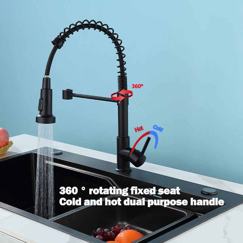 Kitchen Pull Down Spring Sink Faucet 360 Rotation Hot Cold Mixer Tap