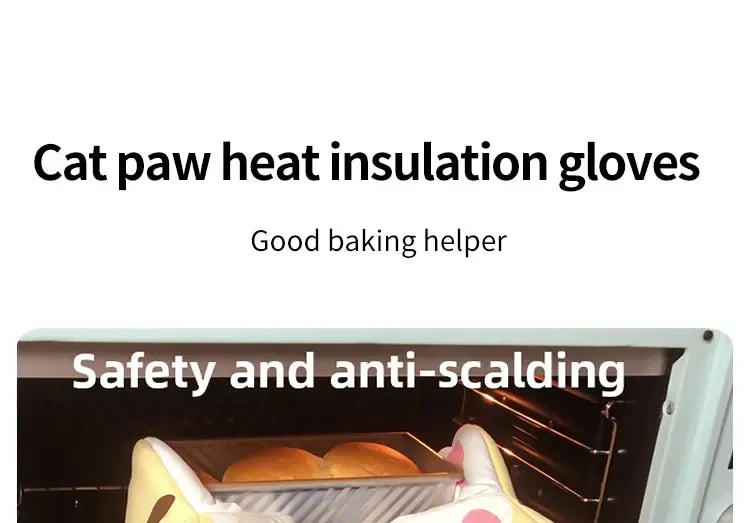 Microwave Long Cotton Gloves Cute Cat Paws Oven Insulation Gloves Heat Resistant Non-Slip Single Glove Kitchen Baking Supplies
