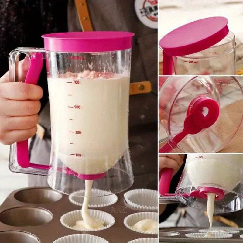 900ml Manual Batter Dispenser with Measurement Portion Control Tool for Cupcakes Muffins Pancakes Non-Electric Sturdy Plastic