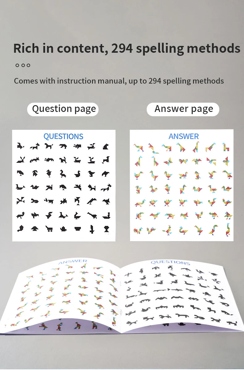 Magnetic Wooden Tangram Block Puzzle Game for Kids - Montessori Educational Intelligence Jigsaw Children's Gift