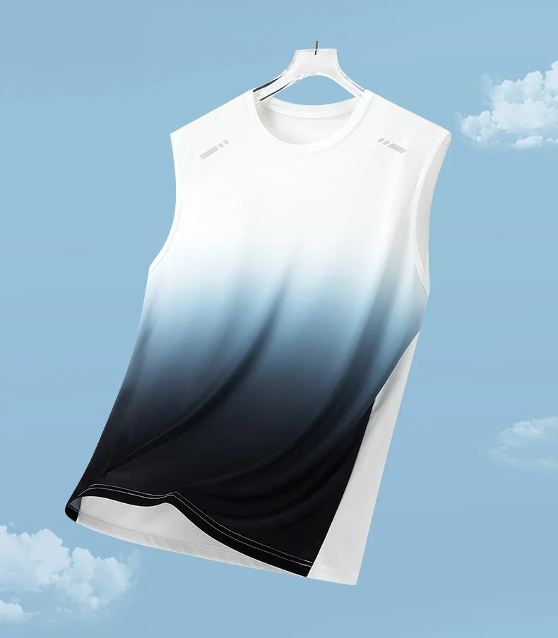 Men's Gradient Sports Vest Lightweight Sleeveless round Neck T-Shirt Summer Running Trendy Loose Fit Youth Cross-Border