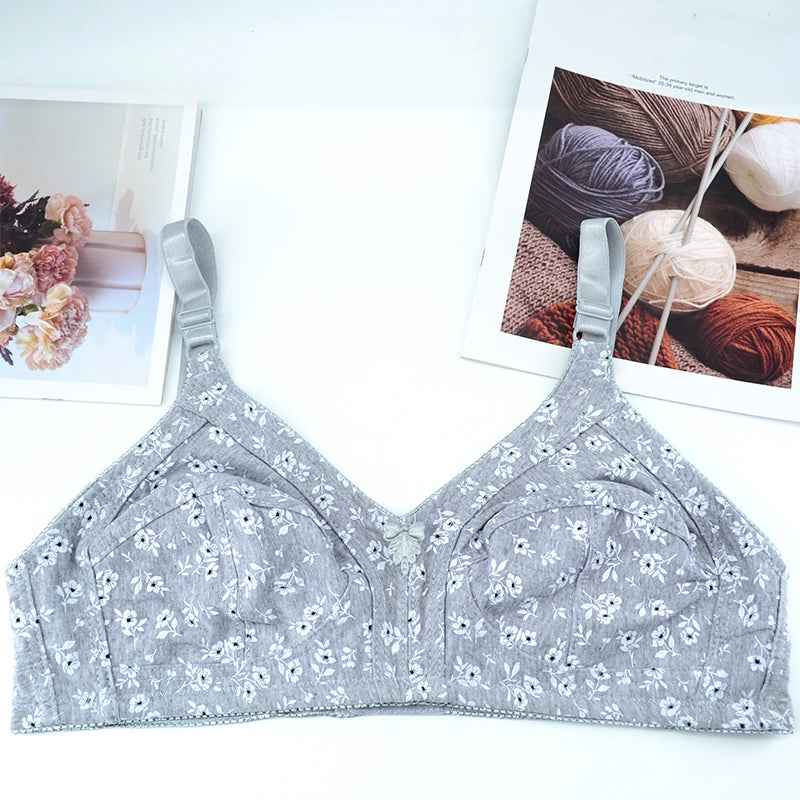 Wireless Soft Cotton Bras For Women Comfortable Underwear Everyday Non Padded Thin Lingerie Floral Brassiere C Cup
