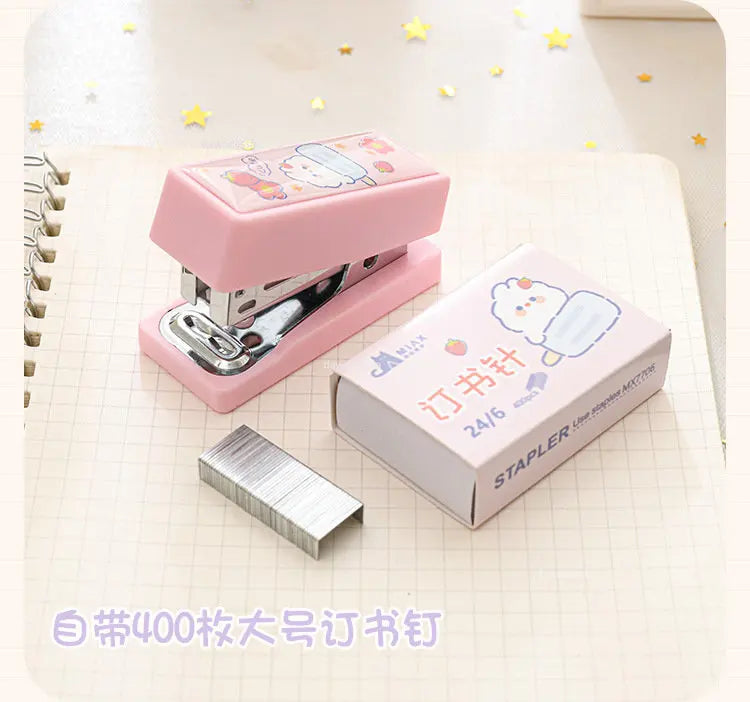 Mini Stapler Set with Staples Cute Rabbit Bear Paper Binder Stationery Office Binding Tools School Supplies