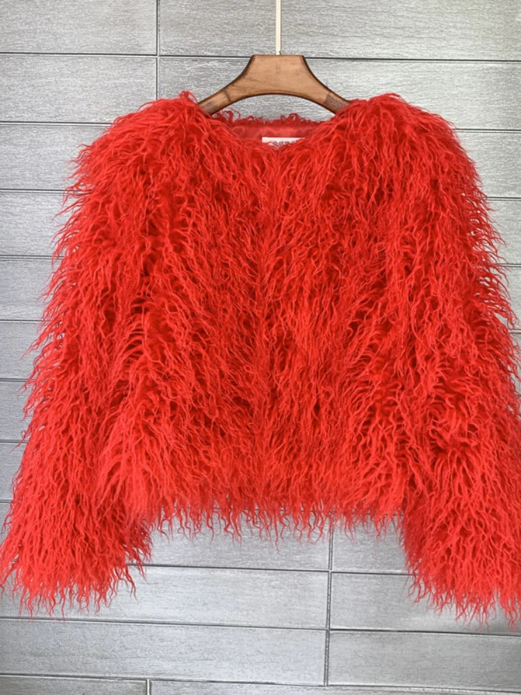 Faux Fur Plush Coat – Soft Shaggy Statement Jacket