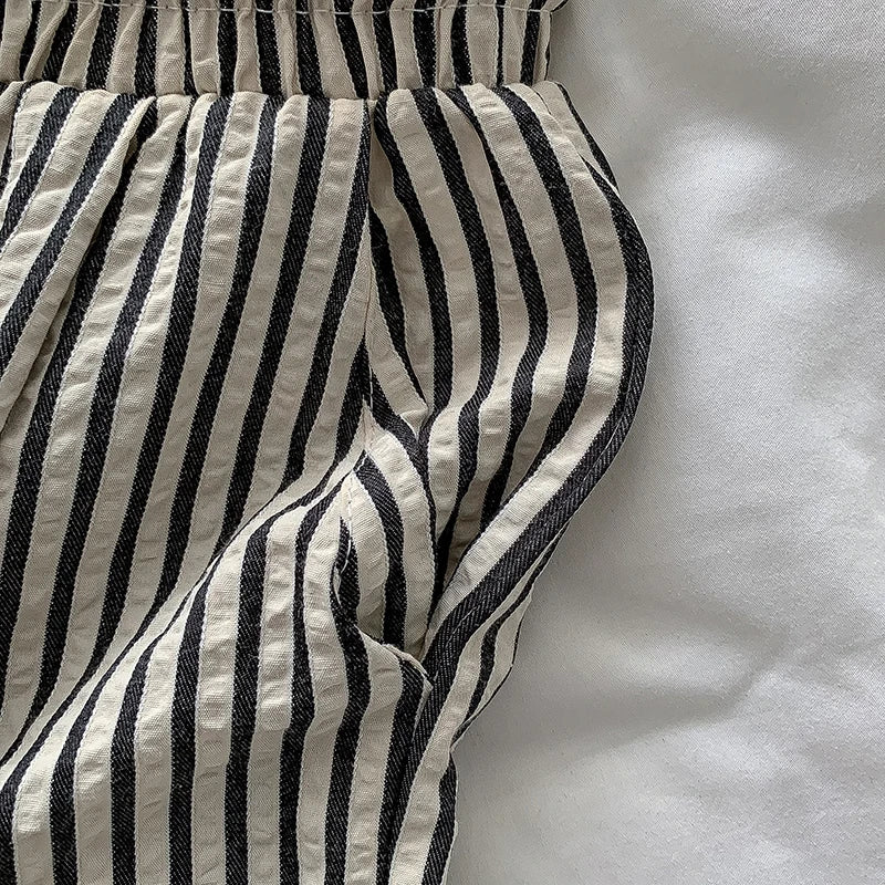 Korean Laid-ba Striped Drapey Casual Pants Women's High-waist Elastic Thin Straight Long Trousers Summer Faion Commute