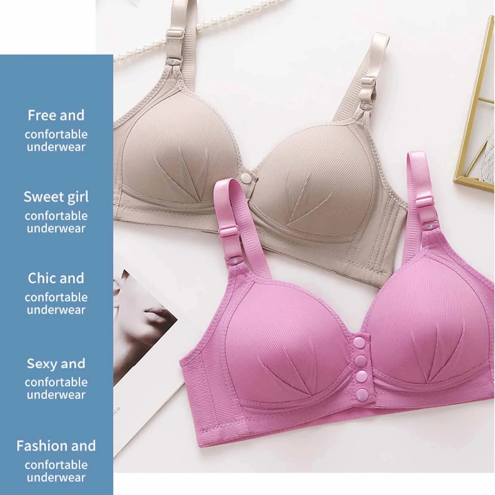 New Large Size Front Buckle Sexy Push up WOMEN'S Bra Adjustable Thin Cup Breathable Comfortable Middle-aged Mom Ladies Underwear