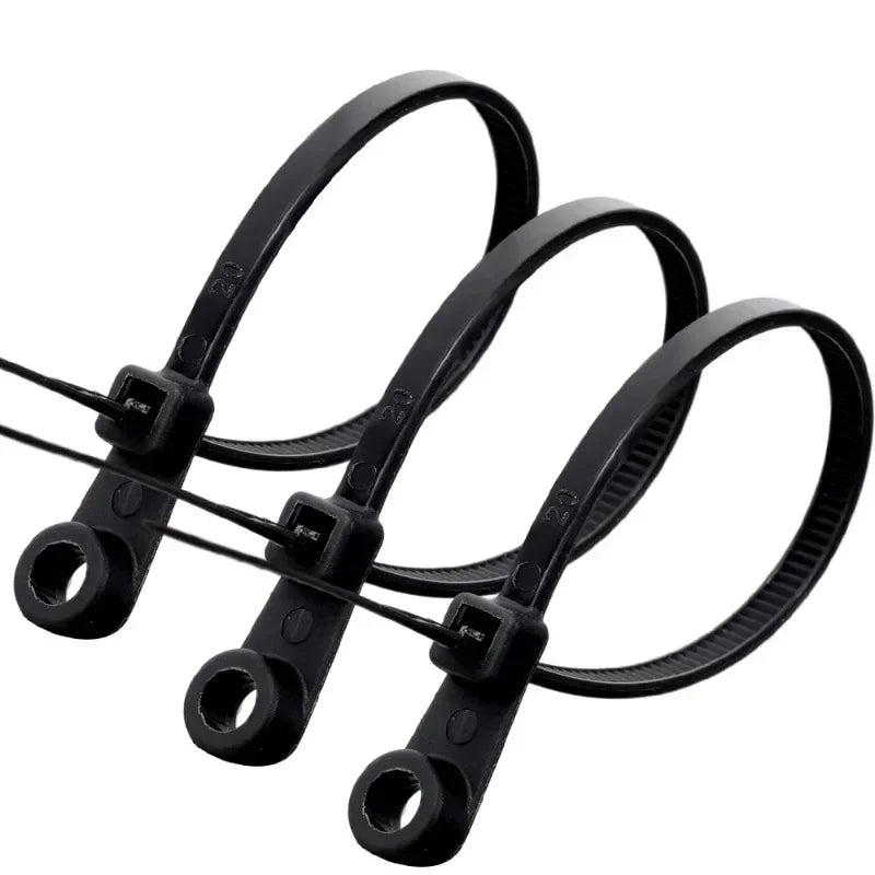 100PCS Screw Hole Nylon Cable Ties Multipurpose Duty Adjustable Self-locking Cord Ties Organizer Straps Fastening Loop