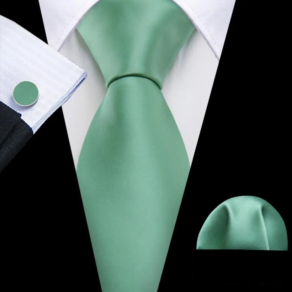 Barry.Wang Green Mint Teal Men Tie Hanky Cufflinks Set Jacquard Olive Sage Lawn Cyan Necktie for Male Wedding Business Gift