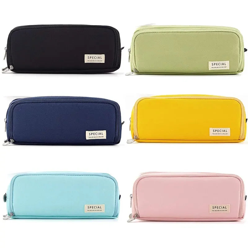 Kawaii Large Capacity Pencil Case 3 Compartment Pouch Pen Bag Double Side Opening Students Stationery Organizer School Supplies