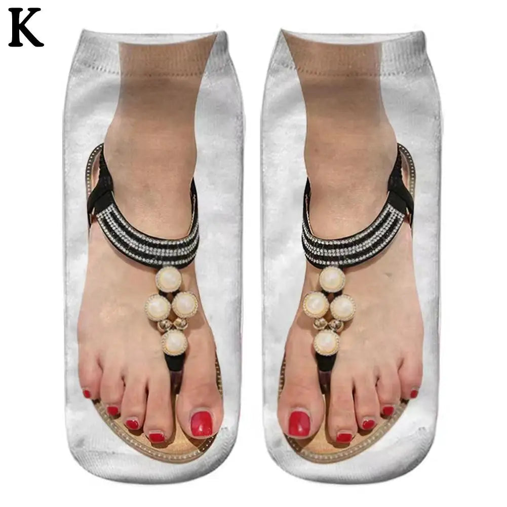 1 Pair 3D Printing Pattern Flip Flop Socks Funny Socks for Women Flip-flop Ankle Socks Low Cut Floor Socks Hosiery Novelty Gifts