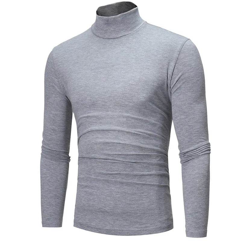 Autumn  Winter Men's High Neck T-shirt Slim Fit Fashion High Elastic Long Sleeve Cotton Casual Breathable Apparel Pullover