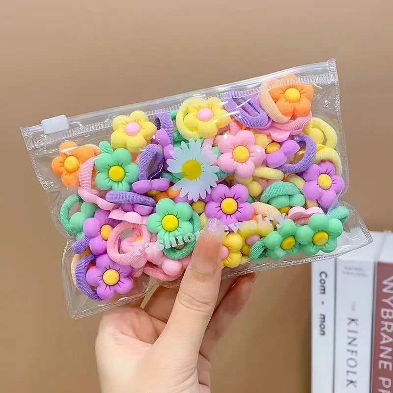 10/20Pcs Cute Cartoon Elastic Hair Bands for Girls – Soft, No-Damage Mini Scrunchies, Kids Hair Ties Accessories