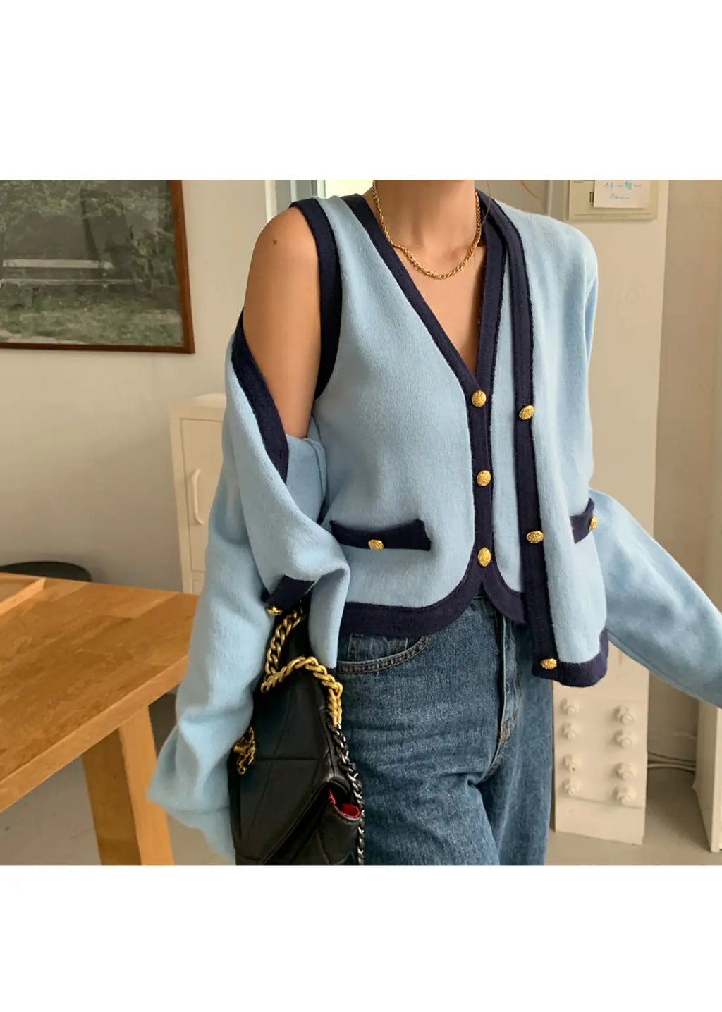 New High Quality Spring Knitted Long Sleeve V-neck Cardigan Coat + Sexy Short Camisole Crop Top Sweater Two Piece Sets Elegant