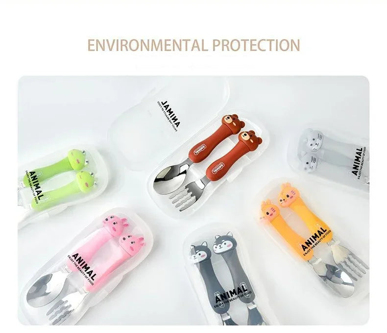 Cartoon Animal Kids Spoon and Fork Set Dessert Spoon for Children Fork Baby Tableware Gadgets Children's Cutlery Kids Favours