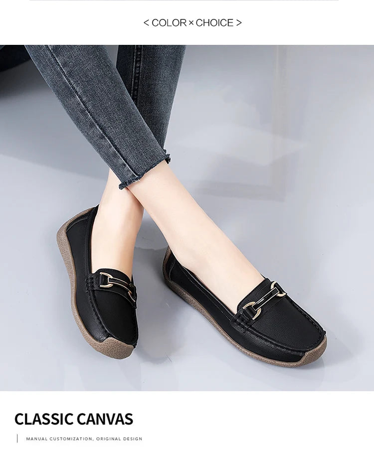 New Summer Sandals For Women100% Genuine Leather Single Shoes, Large-Sized Fashionable Casual Women'S Shoes, Loafers Flat Shoes