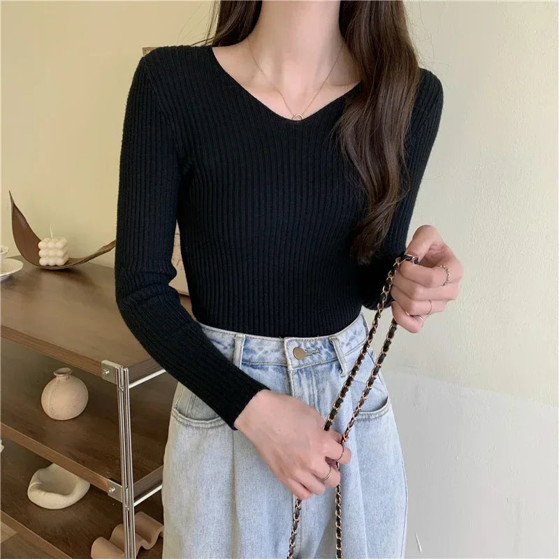 Casual Long Sleeve Knitted Pullover 2025 Autumn Winter Women Sweaters Femme Basic Solid Jersey Tops Fashion Clothes