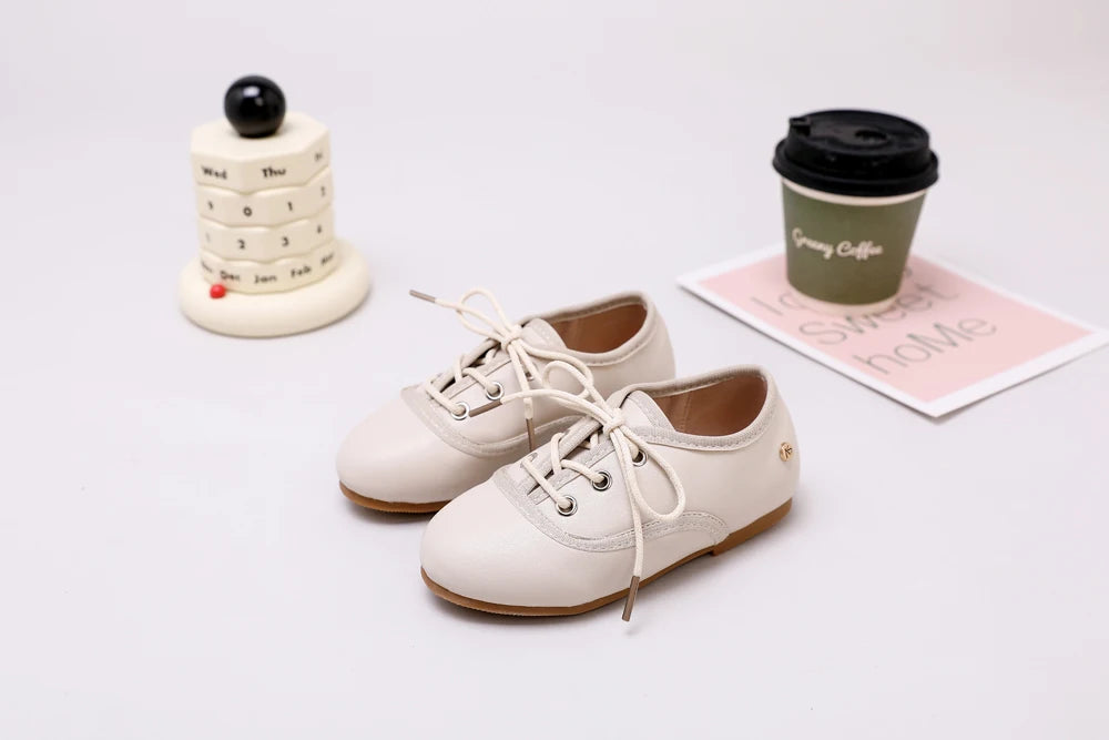 AS New Kids Shoes Children Beige Shoes Baby Boys Leather Shoes Toddler Princess Flats Girls Oxford Fashion Platform Mary Jane