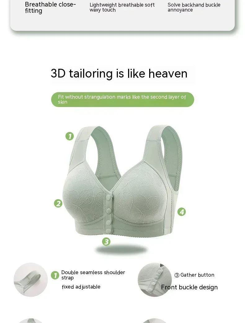 Mother Front Open Buckle Bra Underwear Brassiere Large Size Bra Without Steel Ring Thin Section Vest Type Mom breathable Brassie