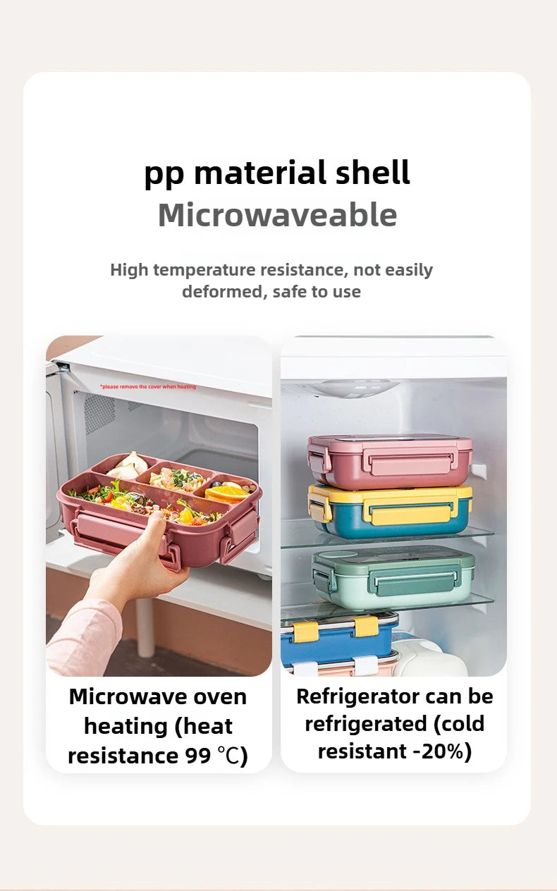 Compartment 1300ML Portable Lunch Box Kids Students Office Bento Box With Fork and Spoon Microwave Food Storage Container