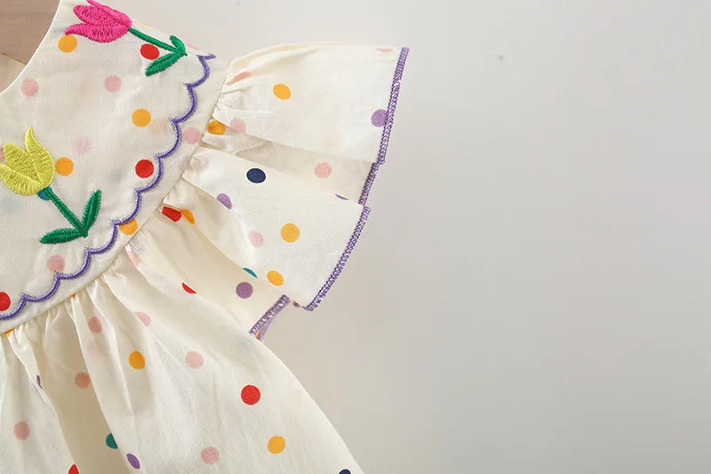 Cotton Baby Dress Flower Embroidery Comfortable Baby Dress Colorful Polka Dot Printed Dress