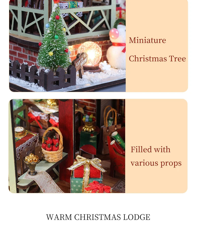 Christmas Night Warm House - Miniature Dollhouse DIY Kit with Music Box, Desktop Decor, Creative Gift (English Color Box)