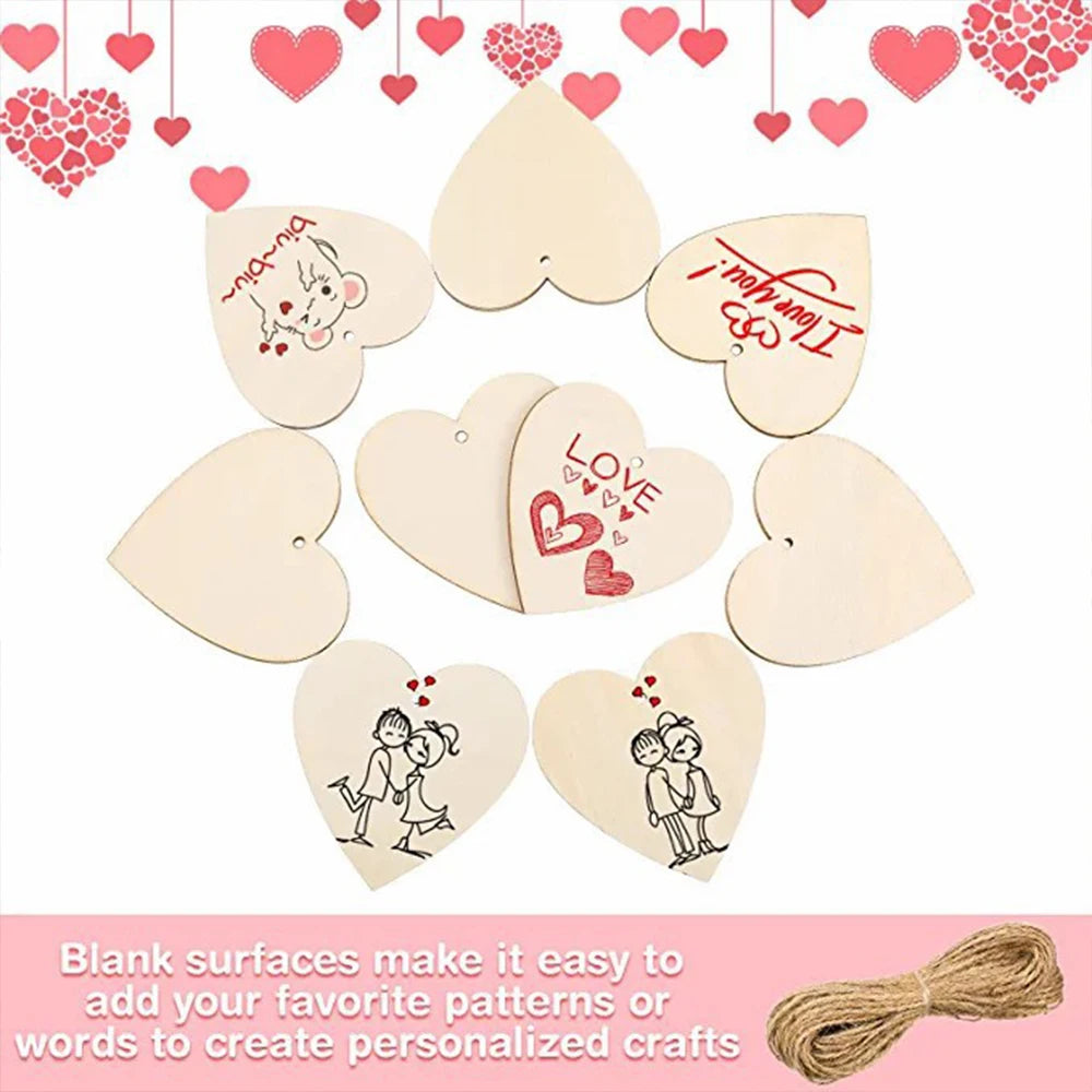 10/20/50Pcs Wooden Slices DIY Crafts Creative Decoration Christmas Wood Pieces For Happy Valentine's Day Pendant Gift Ornament