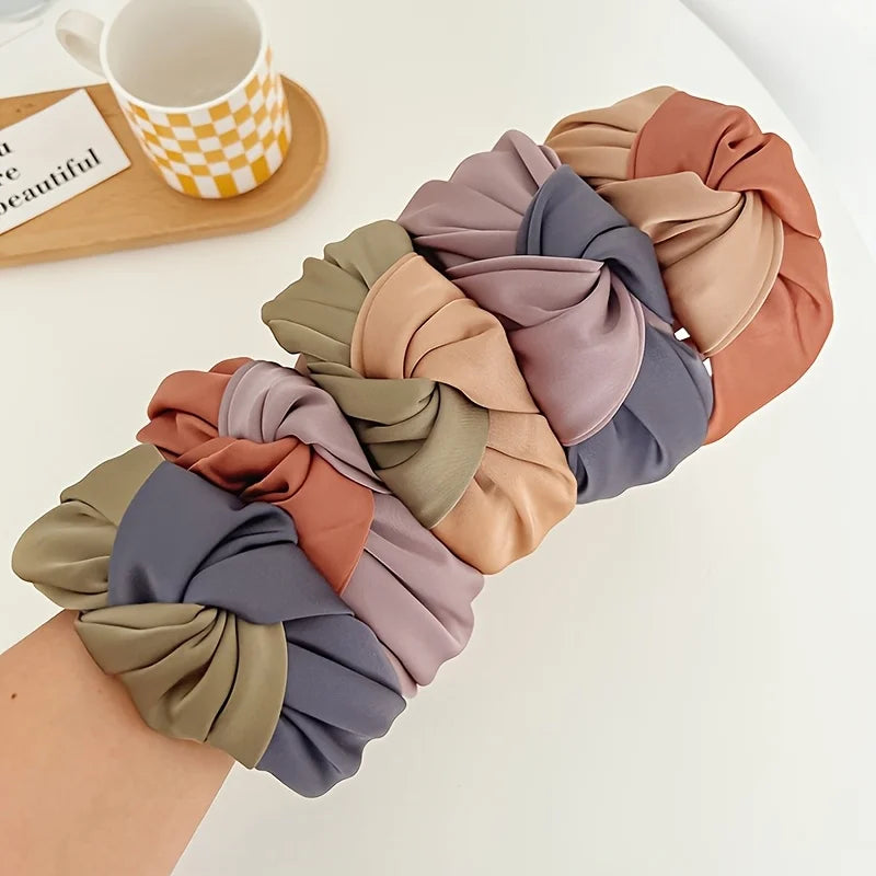 New Women Headband Wide Side Center Knotted Hair Accessories Temperament Satin Patchwork Color Hairband Girls Turban Headbands