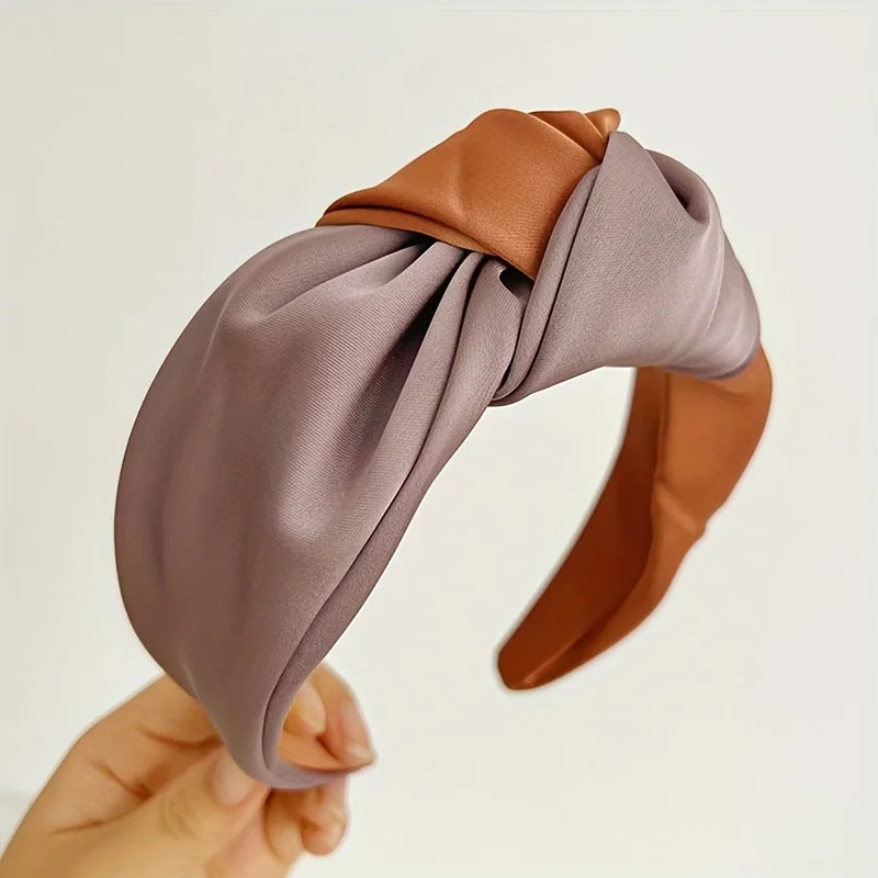 New Women Headband Wide Side Center Knotted Hair Accessories Temperament Satin Patchwork Color Hairband Girls Turban Headbands