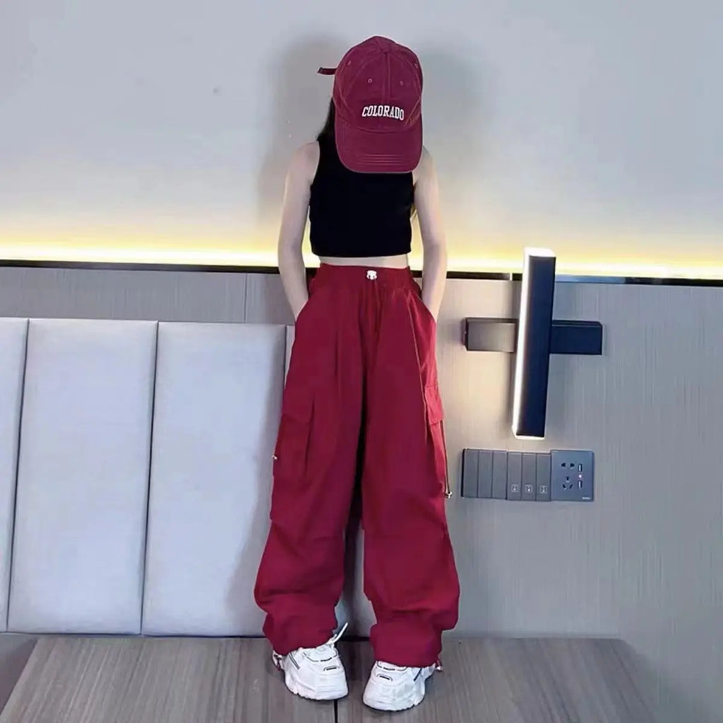 Girls Sports Cargo Pants Kids Fashion Straight Baggy Trousers Children Streetwear Sweatpants Teenager Vintage Casual Pants